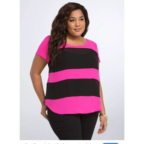 Torrid georgette peplum top/shirt/blouse  Size 3(plus size xxxl 3x) pink black - Picture 2 of 7